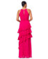 Petite Chiffon Ruffled Halter Gown