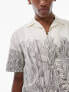 Topman short sleeve relaxed revere lino hand printed shirt in ecru