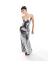 Rare London – Maxikleid in Metallic-Silber mit Riemchenträgern