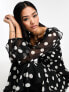 New Look puff sleeve ruffle midi dress in polka dot