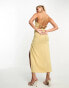 In The Style exclusive satin cowl neck tie back maxi dress in gold