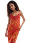 Reclaimed Vintage asymmetric hem midi cami slip dress in orange floral print