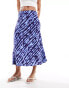 Mango satin printed midi skirt in blue