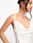 ASOS DESIGN satin cowl neck mini slip dress with daisy trim straps in ivory