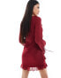 Love Triangle chiffon mini dress with corsage detail in merlot