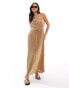 Never Fully Dressed Petite Luna plisse maxi dress in gold