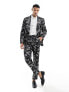 ASOS DESIGN skinny suit jacket in black floral print with white piping