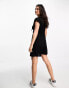 Vero Moda linen touch tie front mini dress in black