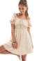 Brave Soul puff sleeve smock dress with hair scrunchie in cream ditsy print