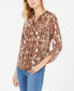 Ny Collection Women's Petite Animal Print Utility Shirt Brown PL