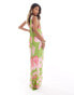 ASOS DESIGN one shoulder knot maxi dress with scarf back detail in oversized green floral print