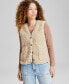 Women's Button-Front V-Neck Sherpa Vest, Created for Macy's