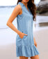 Women's Denim Collared Sleeveless Flounce Mini Beach Dress