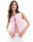 ASOS DESIGN denim tie front gilet in pink stripe