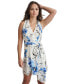 Women's Printed Tie-Waist Drape-Front A-Line Dress