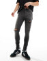 ASOS DESIGN spray on jeans with power-stretch with rips in washed black