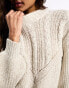 Object cable knit puff sleeve jumper in mottle beige melange