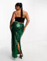 Extro & Vert Plus sequin maxi skirt in emerald green