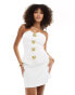 Rare London bandeau gold textured button mini dress in ivory