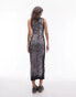 Topshop jersey cracked acid wash sleeveless midi dress in grey