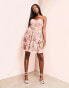 ASOS LUXE – Kurzes, trägerloses Skater-Kleid in Rosa mit Korsett-Oberteil und 3D-Blumenmuster