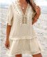 Women's Beige Plunging Half Sleeve Tassel Mini Beach Dress