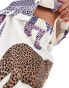 Chelsea Peers Exclusive Petite cotton tonal leopard print button short sleeve top and trouser pyjama set in off white