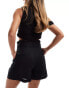 & Other Stories linen high waist belted shorts in black