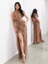 ASOS EDITION premium rope diamante neck detail one sided satin maxi dress in mocha