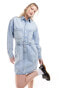 Dr Denim Teegan long sleeve relaxed fit mini denim dress in stream light worn wash