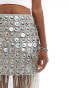 ASOS DESIGN sequin disc and tassel mini skirt in silver