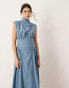 ASOS EDITION sleeveless nipped in waist midi dress in dusky blue