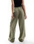 ASOS DESIGN wide leg dad trouser with linen in olive