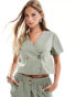 YAS lightweight double breasted top co-ord in oil green - LGREEN