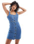 DTT denim button front mini dress in blue