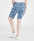 Petite Printed Mid Rise Raw Edge Denim Bermuda Shorts, Created for Macy's