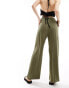 Miss Selfridge linen blend pull on wide leg trouser in khaki