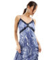 Vero Moda satin maxi slip dress with lace trim in blue crinkle print