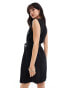 Vila linen blend wrap front mini dress with tie belt in black