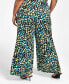 Trendy Plus Size Printed Satin Wide-Leg Pants