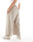 ASOS DESIGN Curve pull on barrel leg trouser with linen in taupe