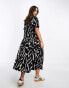 ASOS DESIGN twill collared button midi smock dress in mono blur print