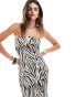 Bershka bandeau bodycon maxi dress in zebra print