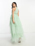 Vila Petite Bridesmaid halterneck tulle midi dress with tiered skirt in mint green