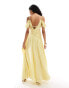 ASOS DESIGN ruched fallen shoulder cut out maxi dress in yellow