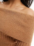 ASOS DESIGN knitted off shoulder bardot jumper in teddy yarn in tan