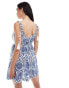 Wednesday's Girl printed emboidery mini smock beach dress in blue