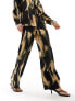 Vila satin wide leg trouser co-ord in abstract leopard