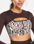 Daisy Street Active Distorted Geo cropped long sleeve top with cutout in brown checkerboard