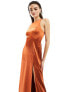 ASOS DESIGN satin racer neck seam detail maxi dress in rust